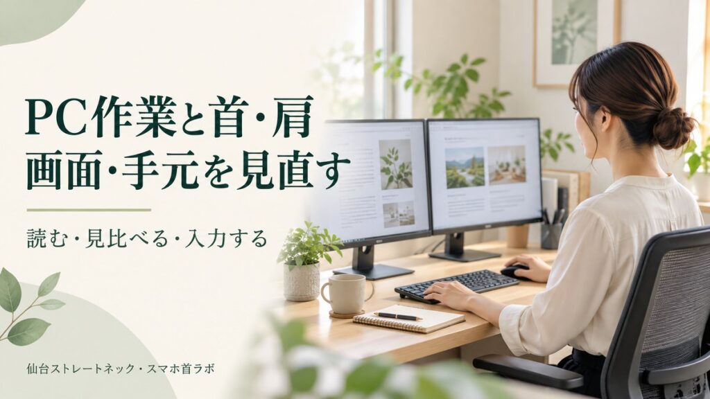 二画面とキーボード・マウスでPC作業をするイメージ