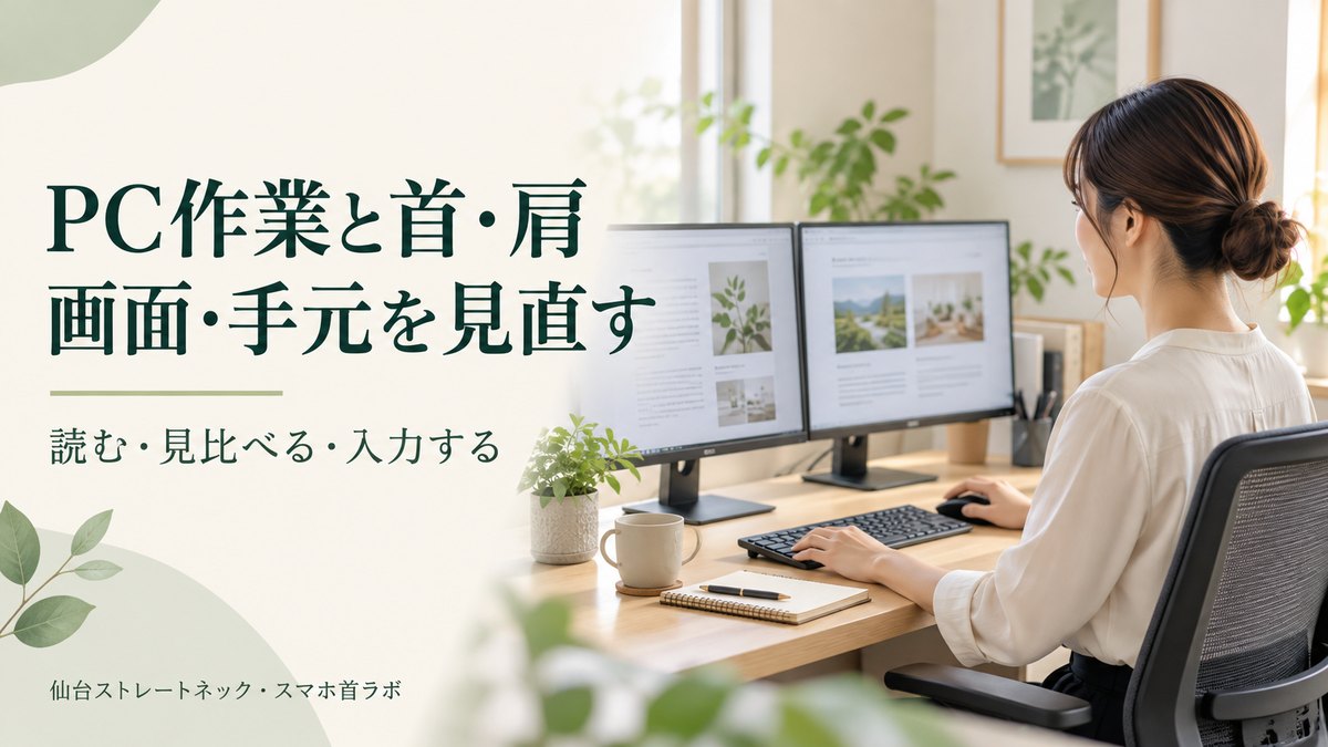 二画面とキーボード・マウスでPC作業をするイメージ