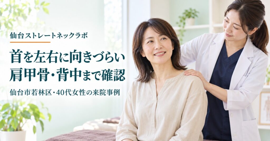 首の回しづらさと肩甲骨・背中を確認する来院事例のイメージ